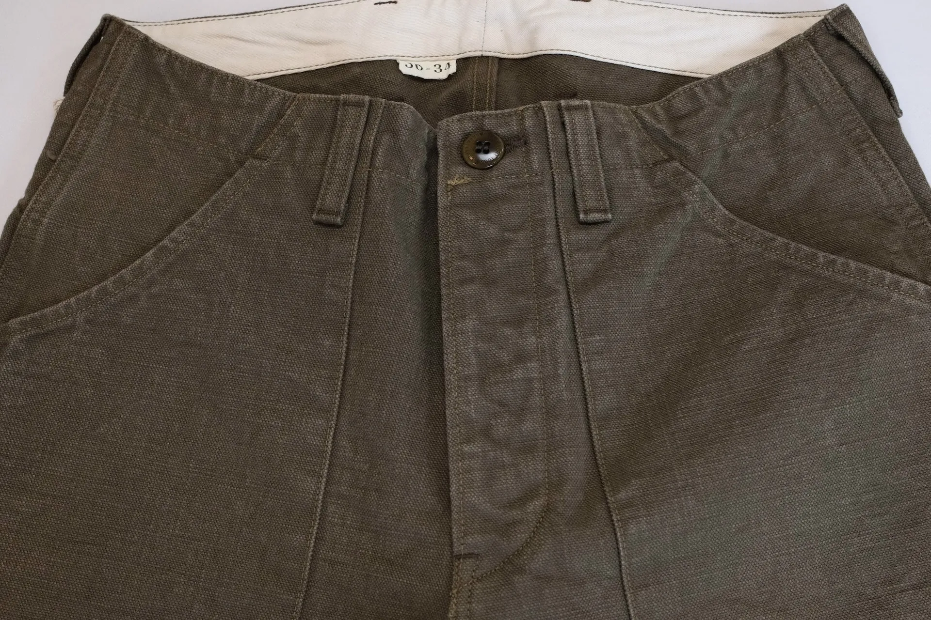 Freewheelers "Bear Tooth" Heavyweight Duck Canvas Trousers (Olive)