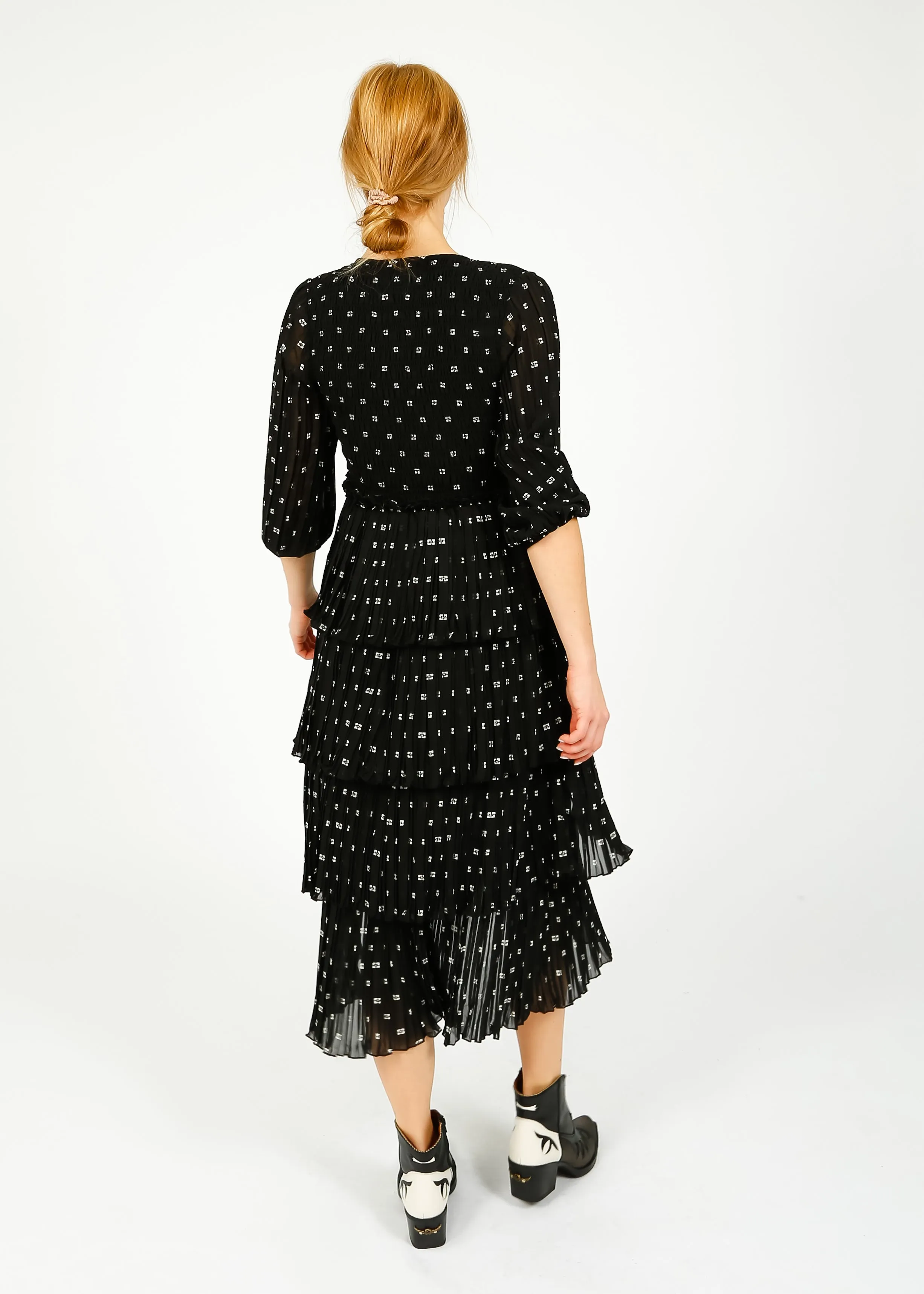 GANNI F8831 Flounce Smock Midi Dress in Black