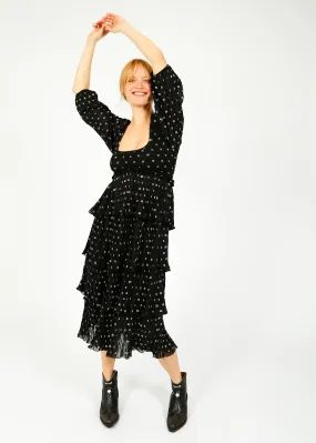 GANNI F8831 Flounce Smock Midi Dress in Black