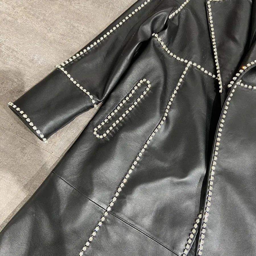 Genuine Leather Long Real Sheepskin Coat