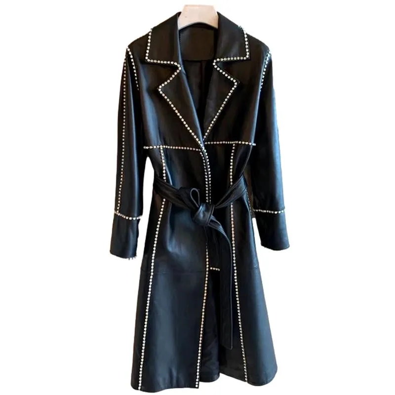 Genuine Leather Long Real Sheepskin Coat