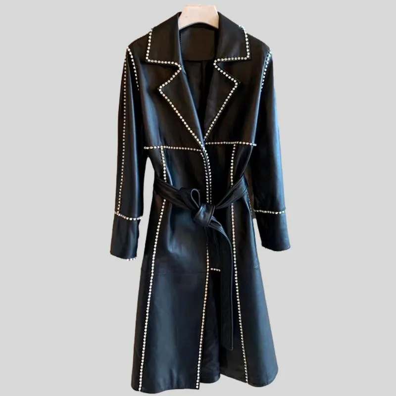 Genuine Leather Long Real Sheepskin Coat