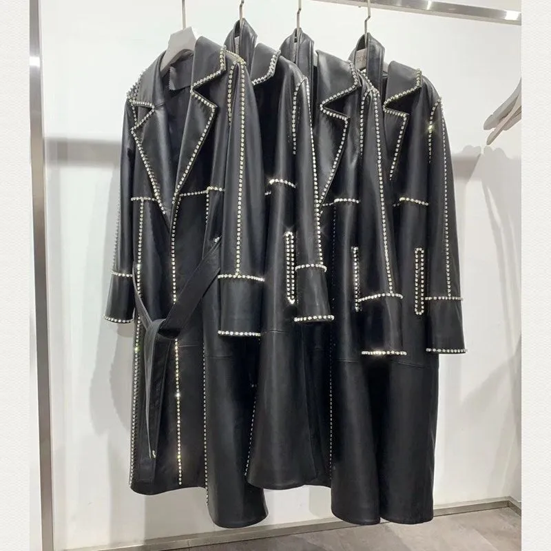 Genuine Leather Long Real Sheepskin Coat
