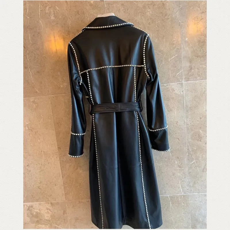 Genuine Leather Long Real Sheepskin Coat
