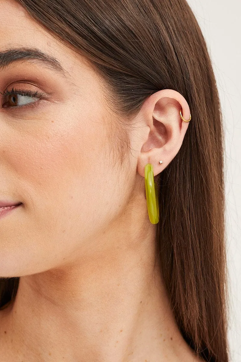 Green 3 Pack Resin Hoop Earrings