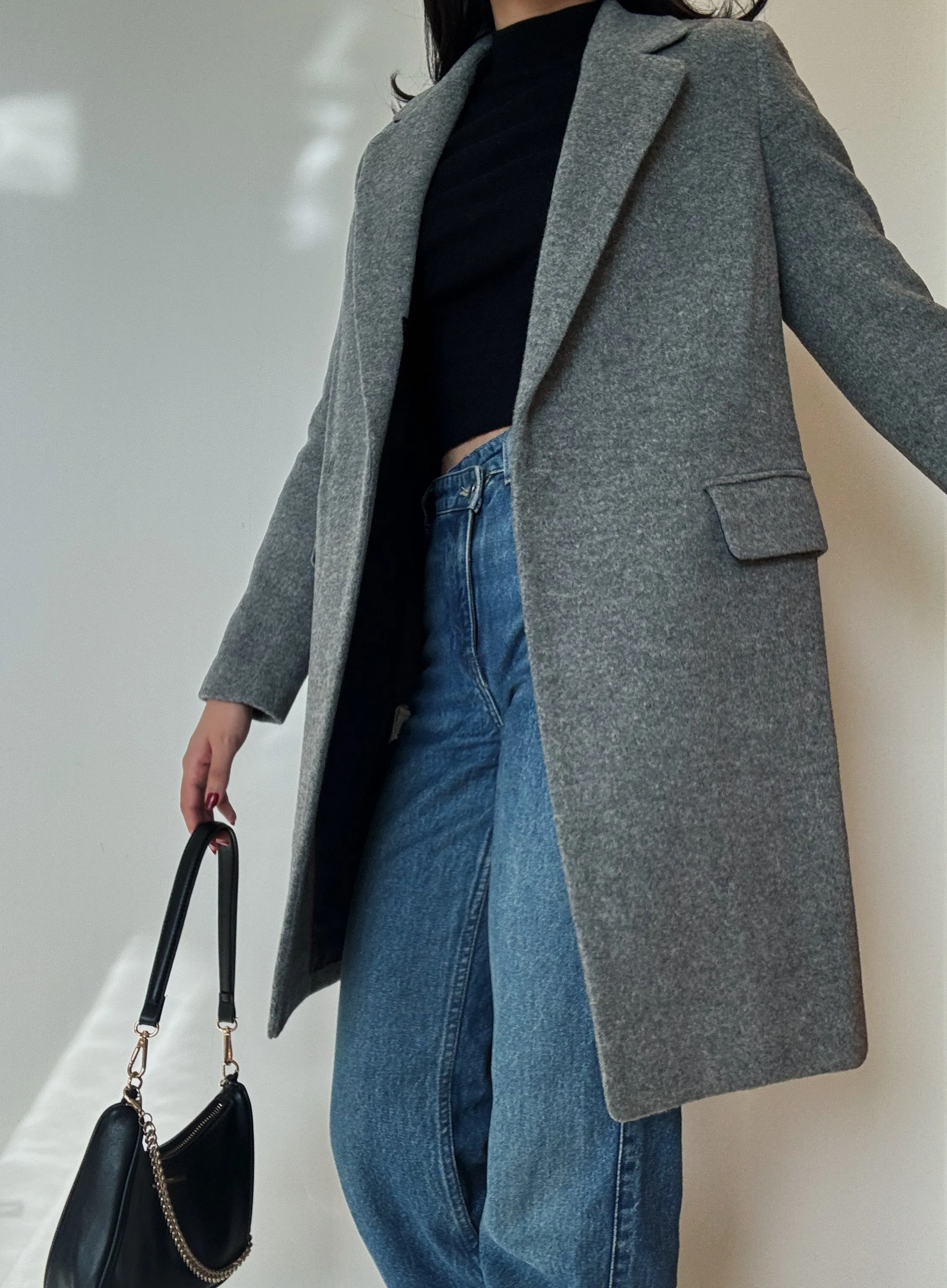 Grey Midi Coat (90% Wool)
