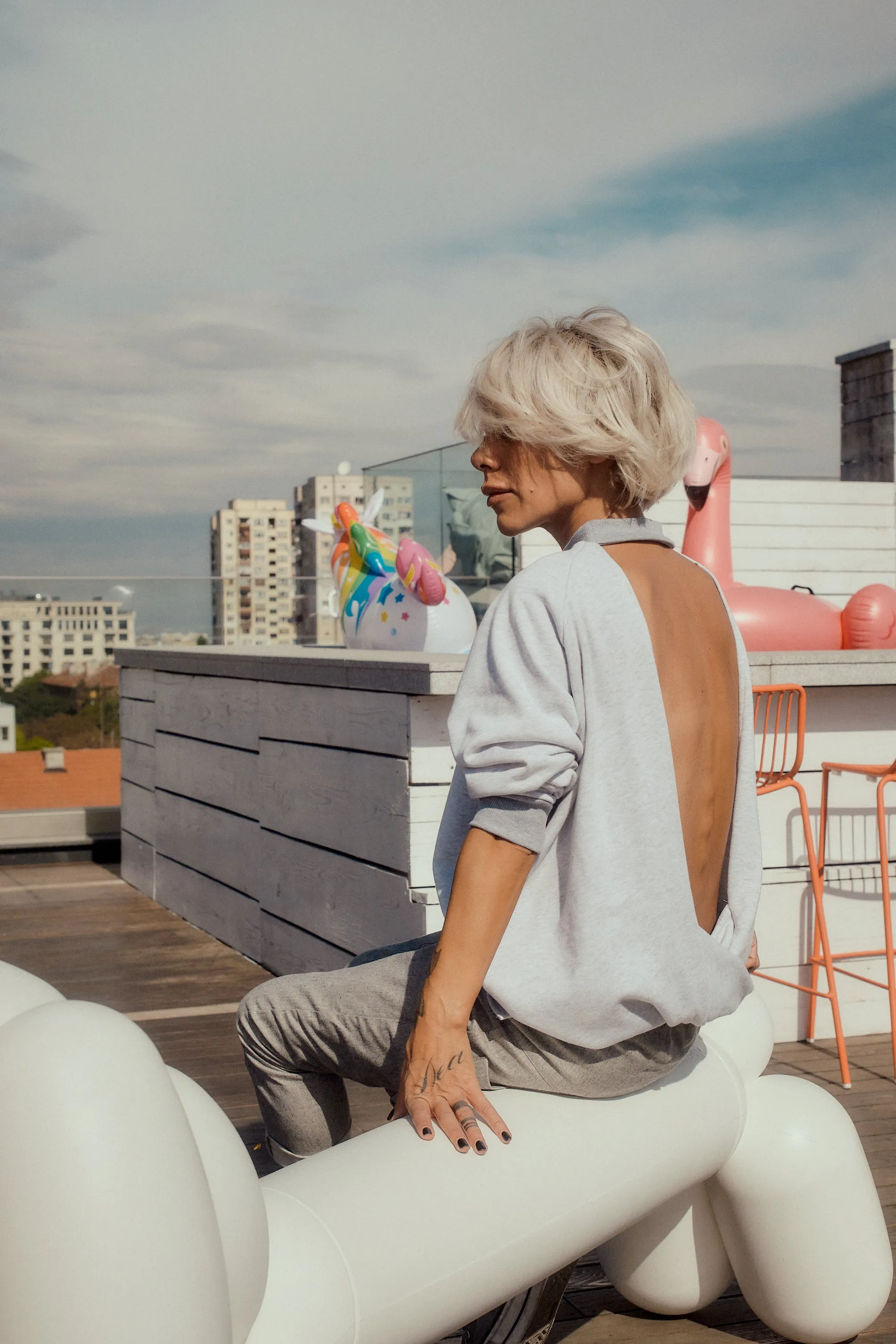 Grey Open-Back Shirt