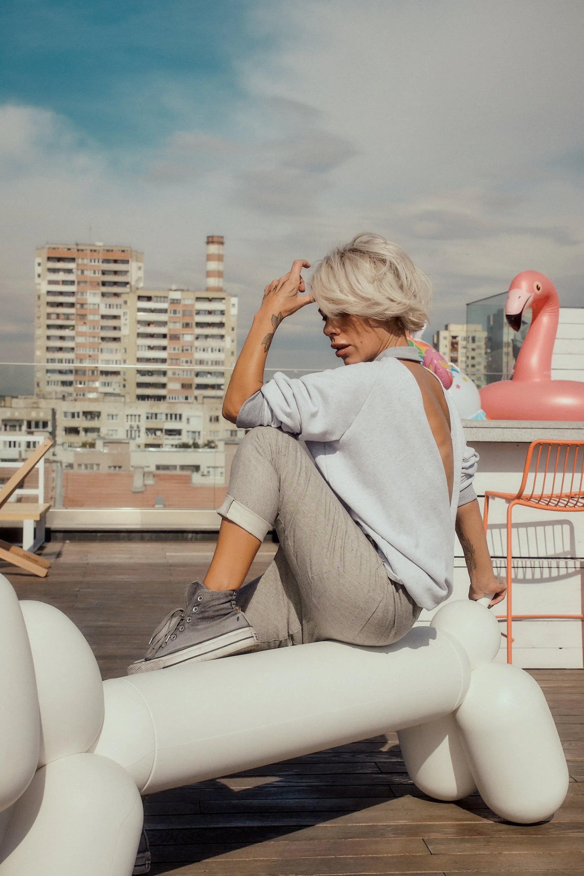 Grey Open-Back Shirt