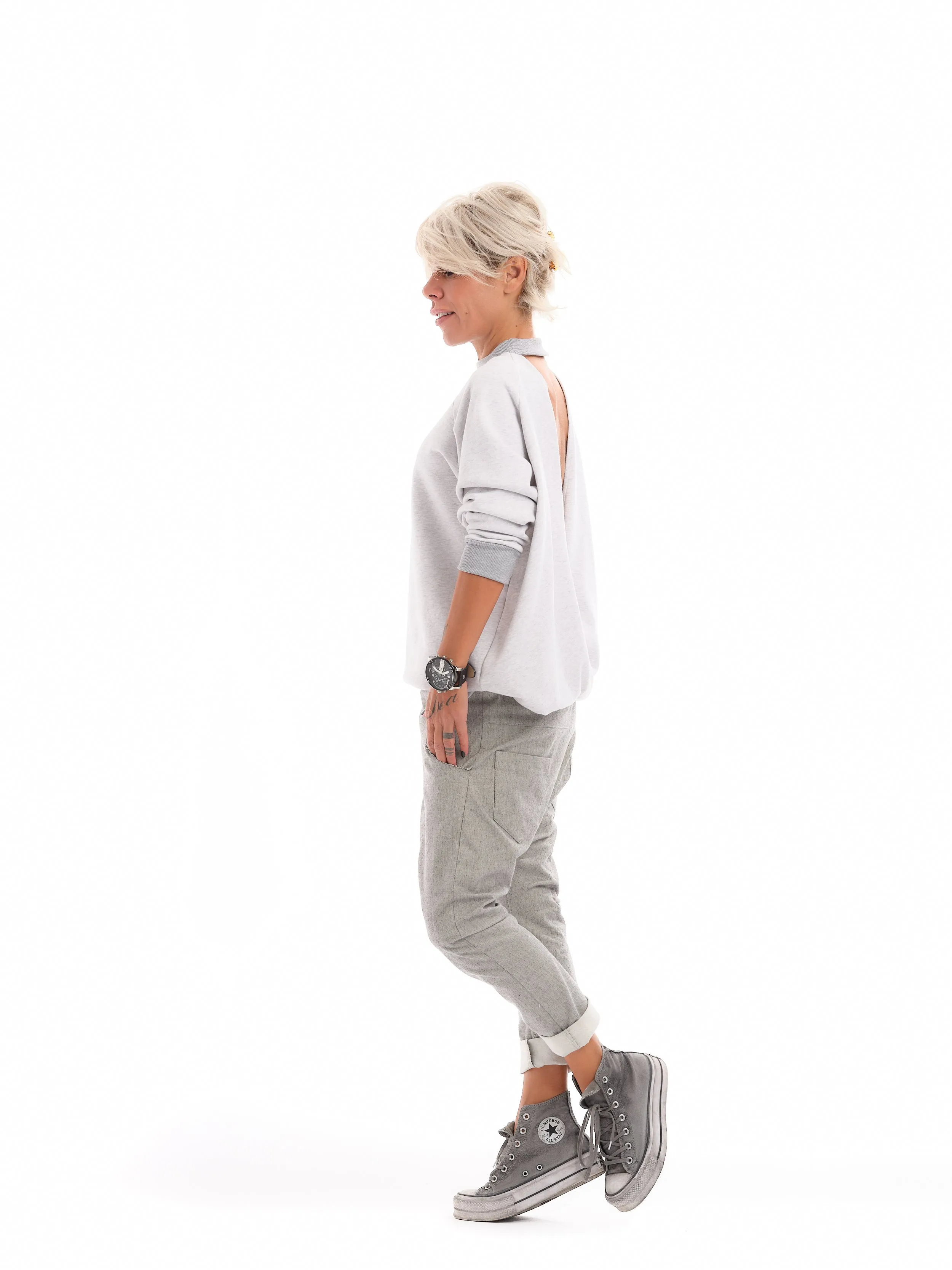 Grey Open-Back Shirt