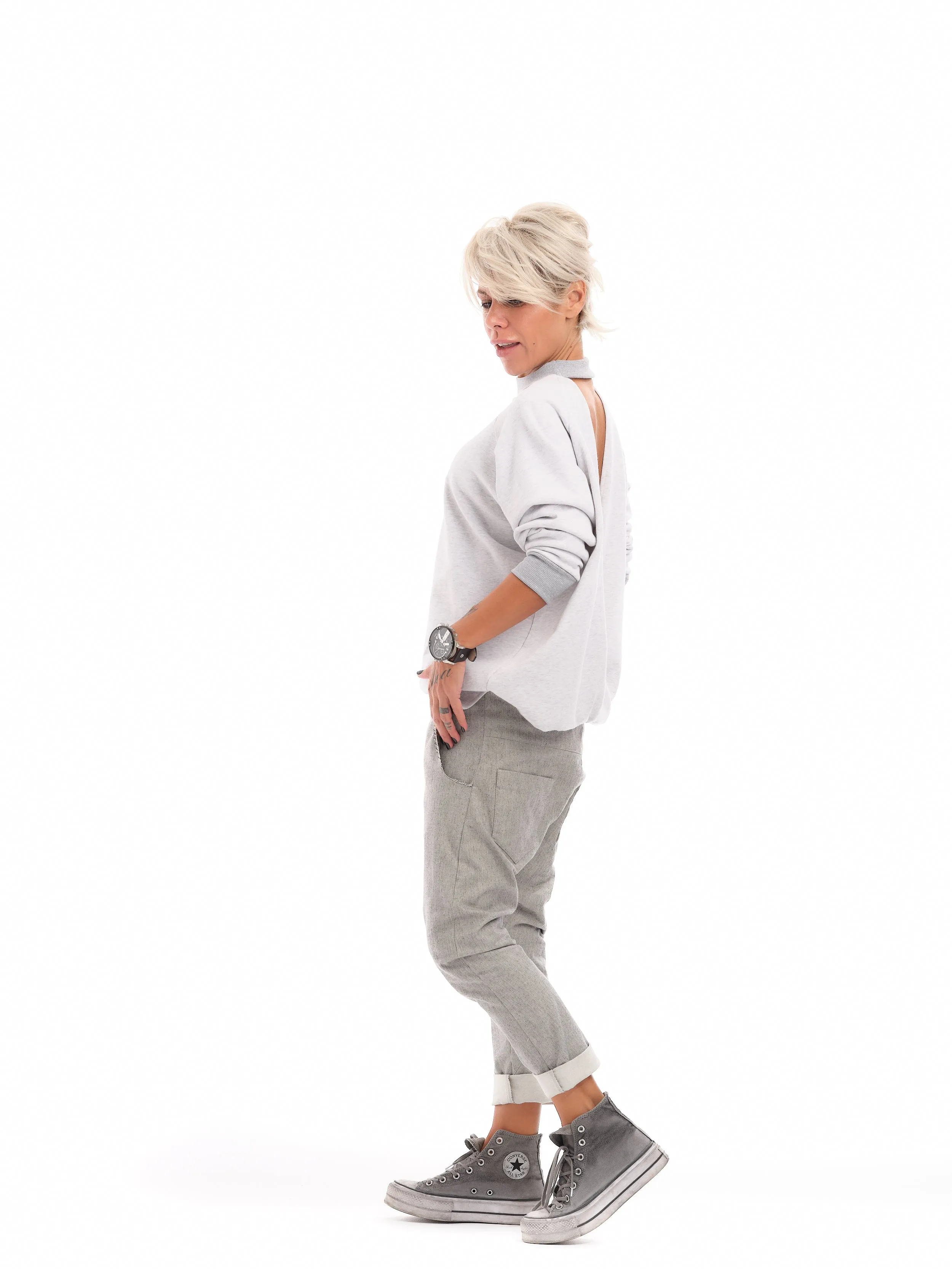 Grey Open-Back Shirt