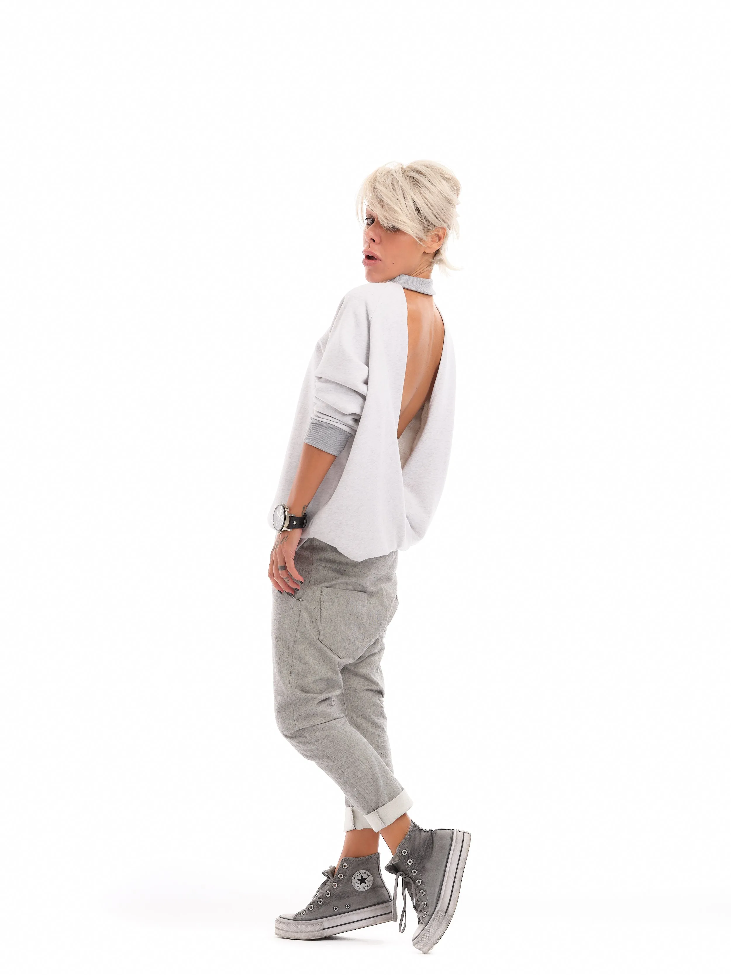 Grey Open-Back Shirt