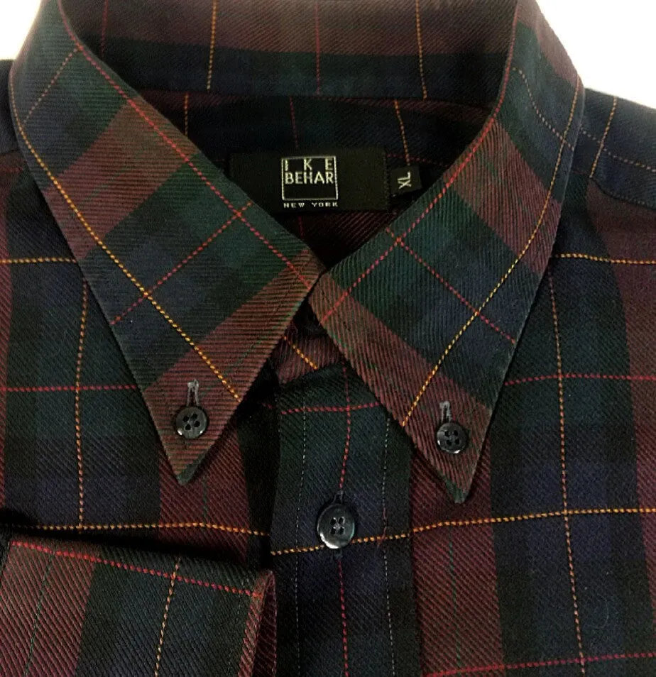 Ike Behar- Purple Plaid Fashion Shirt- Size XL