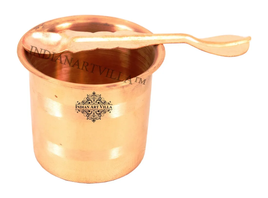 Indian Art Villa Pure Copper Panch Patra Worship Glass and Spoon