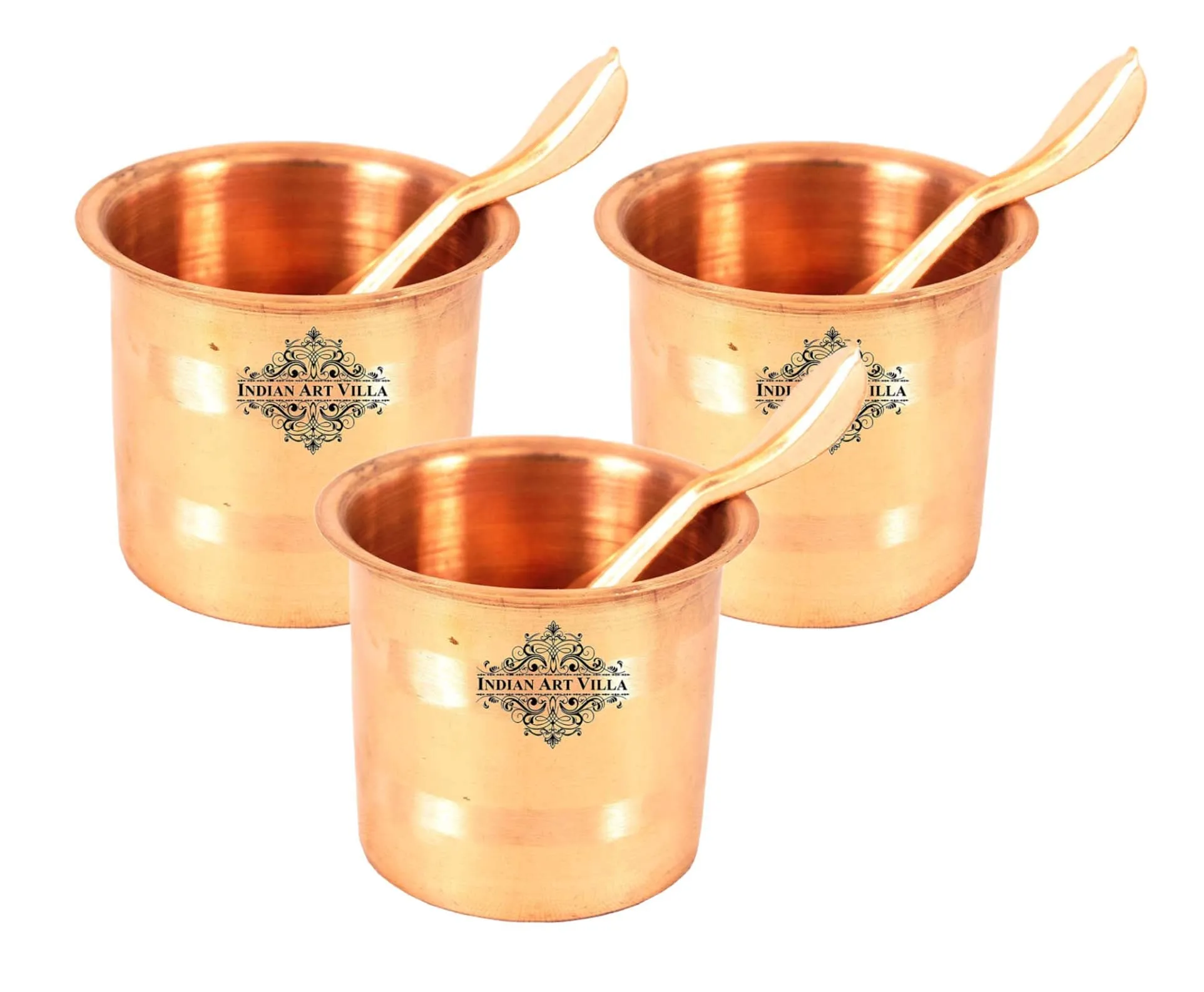 Indian Art Villa Pure Copper Panch Patra Worship Glass and Spoon