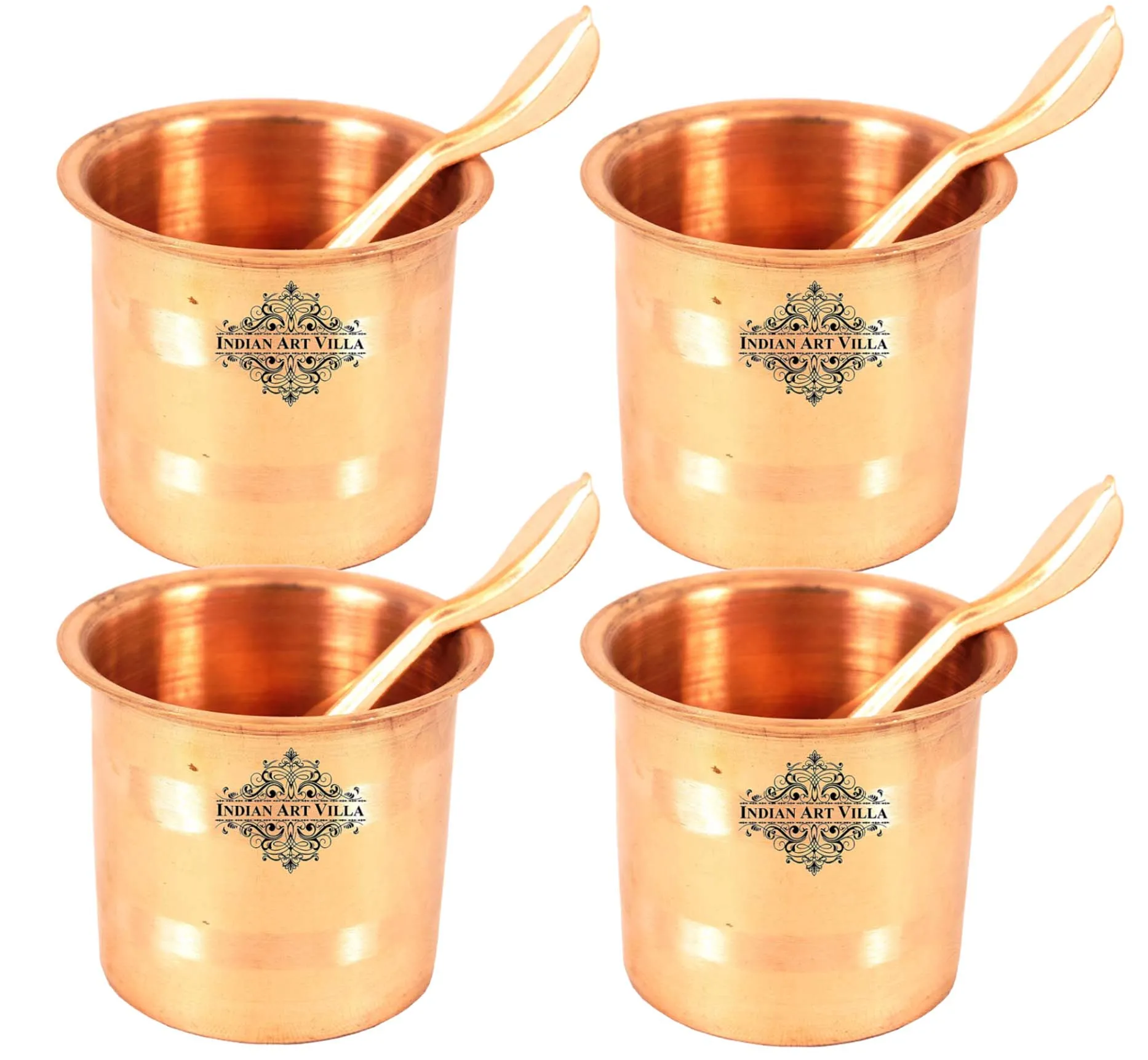 Indian Art Villa Pure Copper Panch Patra Worship Glass and Spoon