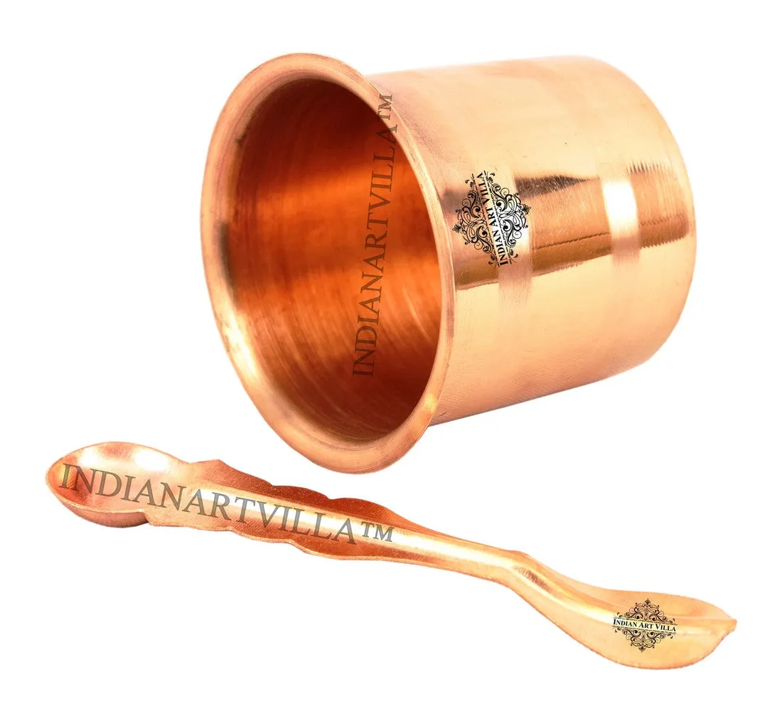 Indian Art Villa Pure Copper Panch Patra Worship Glass and Spoon
