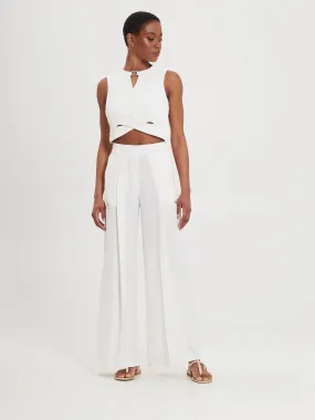 Ivory Flowy Trousers with Buttons