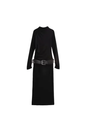 'Jade' Draped Pleated Dress with Belt