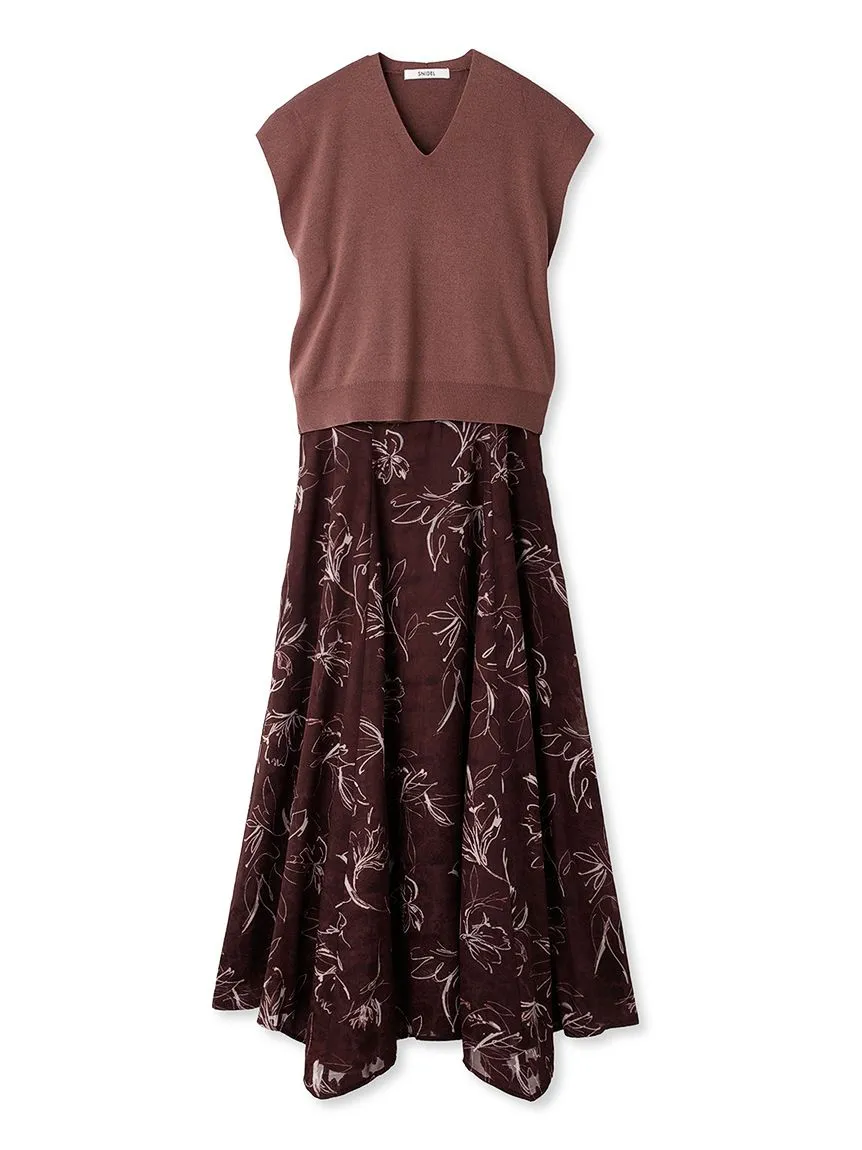 knit layered print dress