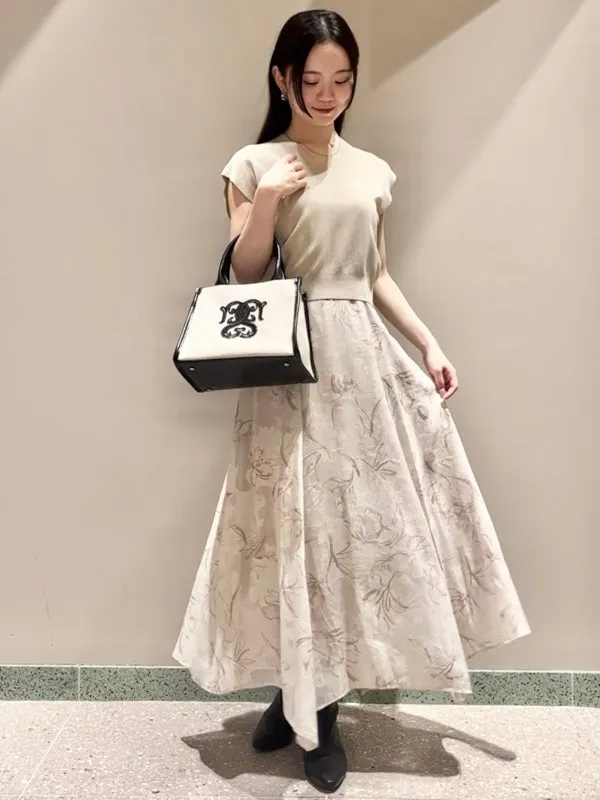 knit layered print dress