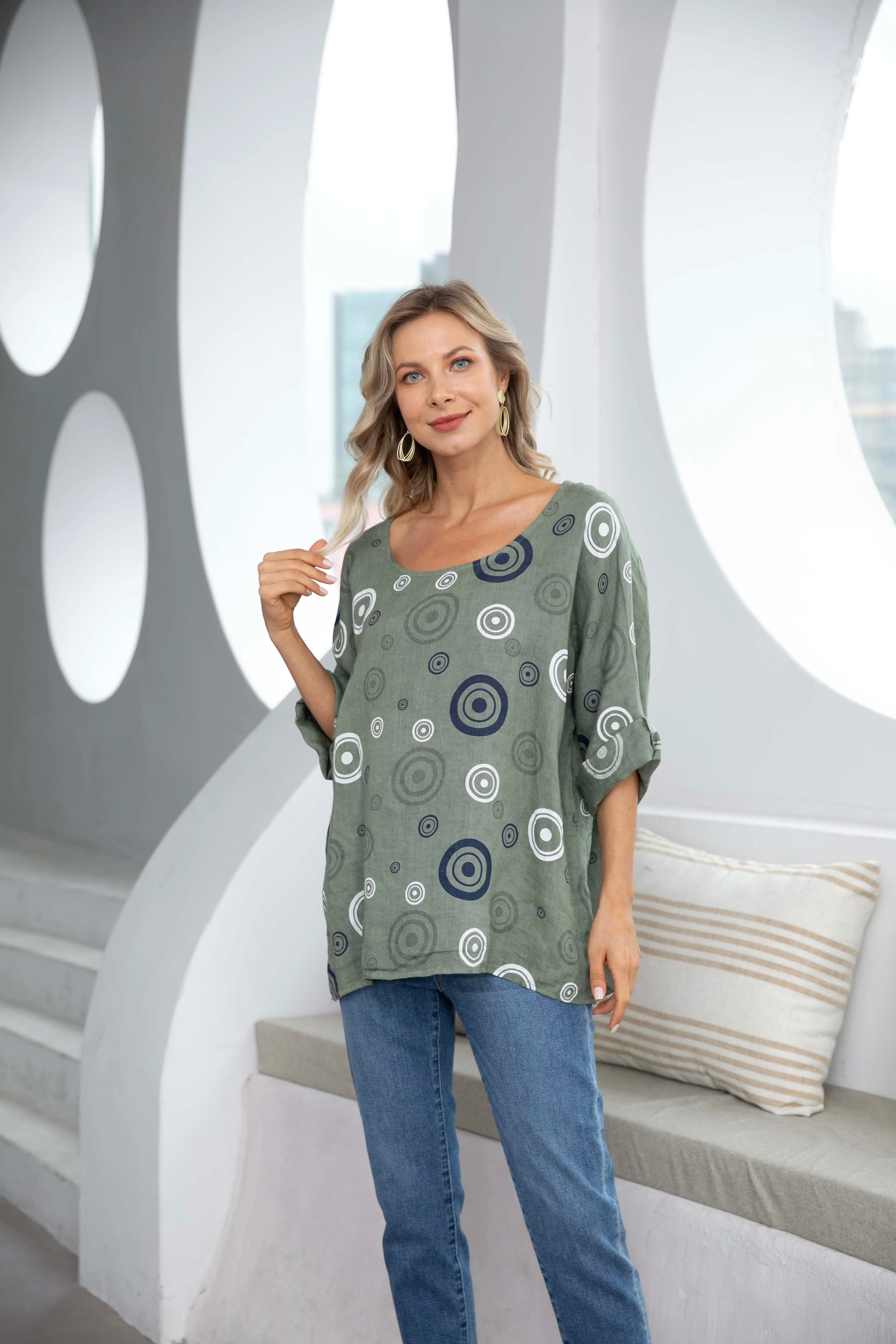 Linen Top with Circles