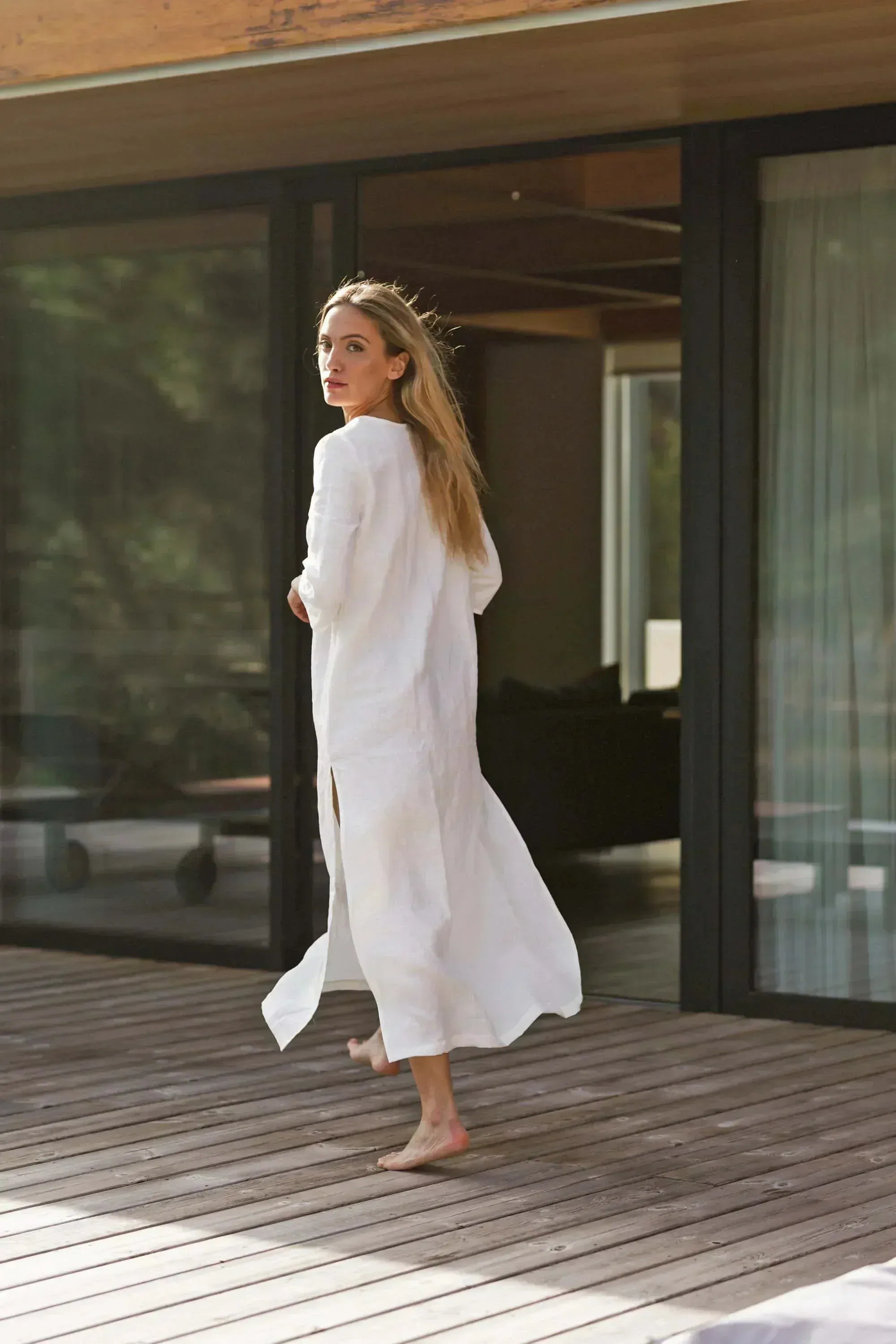 Long linen tunic dress green olive - Carol