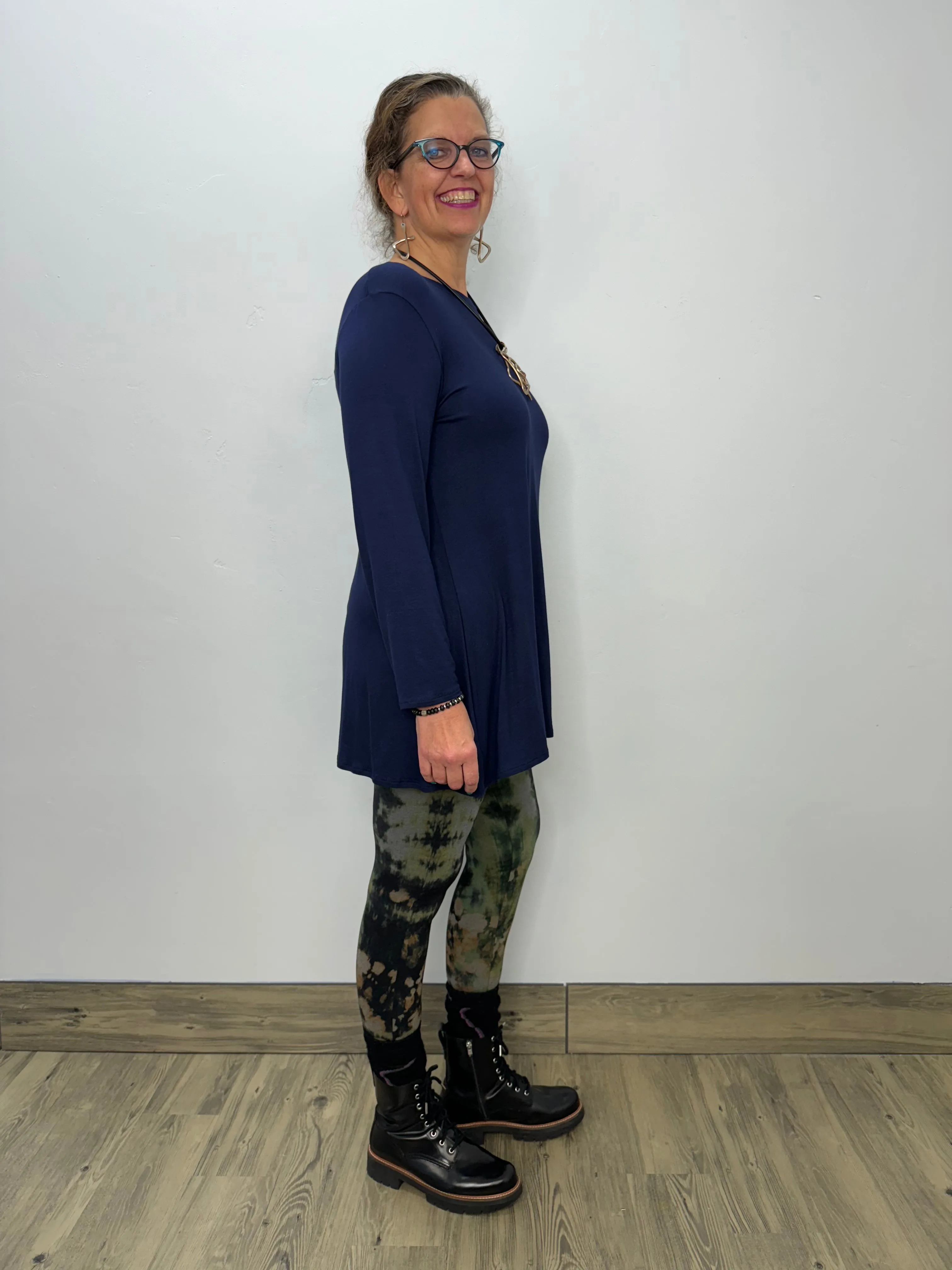 Long Sleeve Basic A-Line Tunic - Blueberry