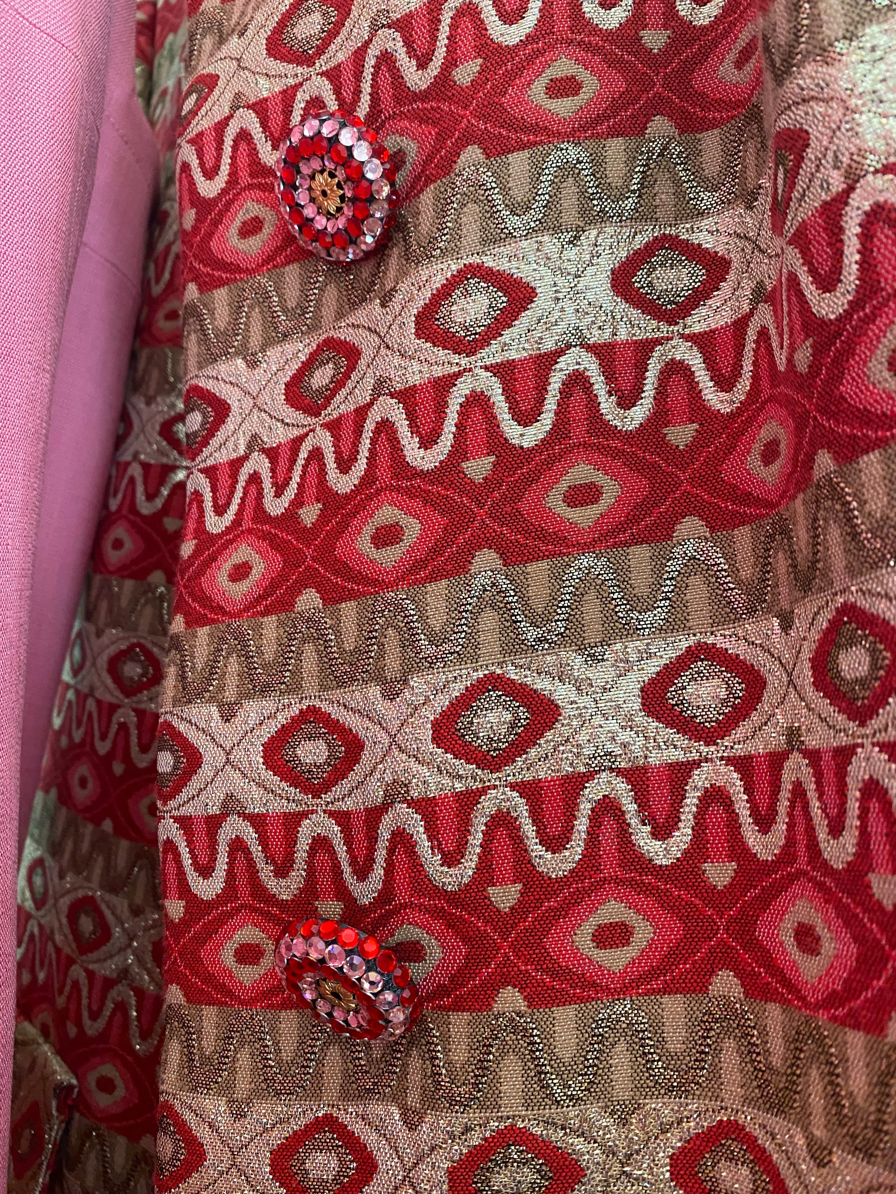 Magnificent 1960's Klimt Coat in Red, Pink & Metallic Gold / Large
