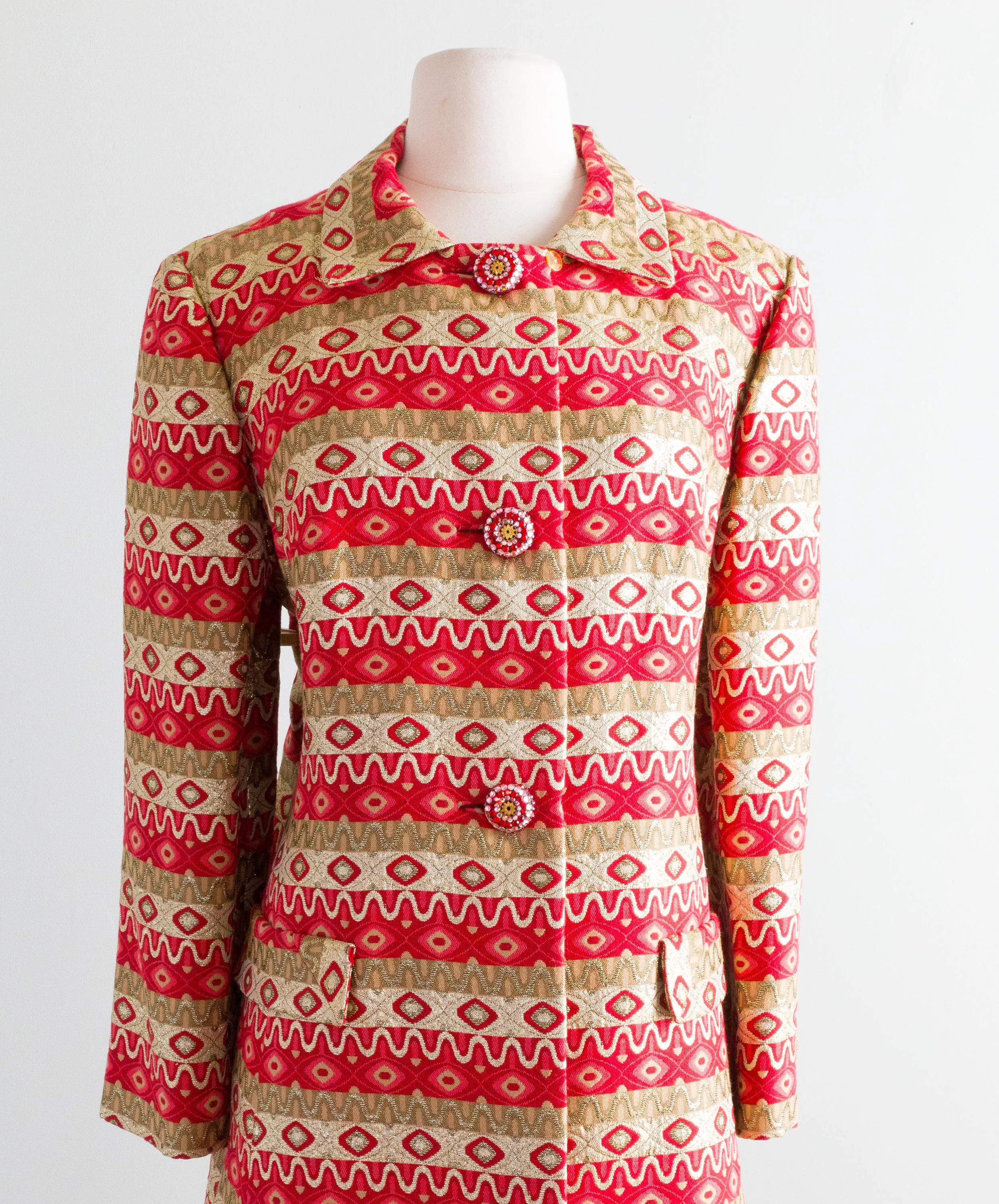 Magnificent 1960's Klimt Coat in Red, Pink & Metallic Gold / Large