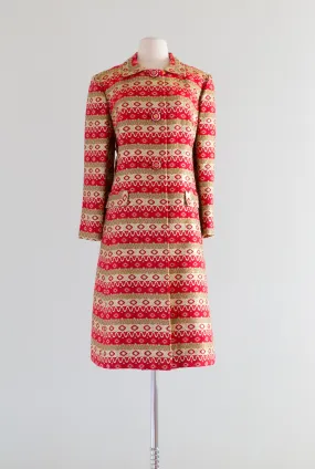 Magnificent 1960's Klimt Coat in Red, Pink & Metallic Gold / Large