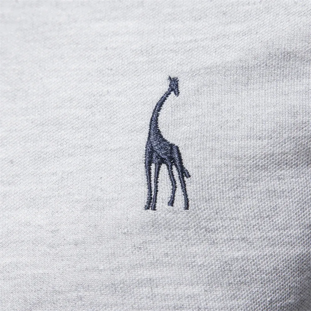 Men's Giraffe Embroidery Polo Shirts Solid Colour Long Sleeve T-Shirt