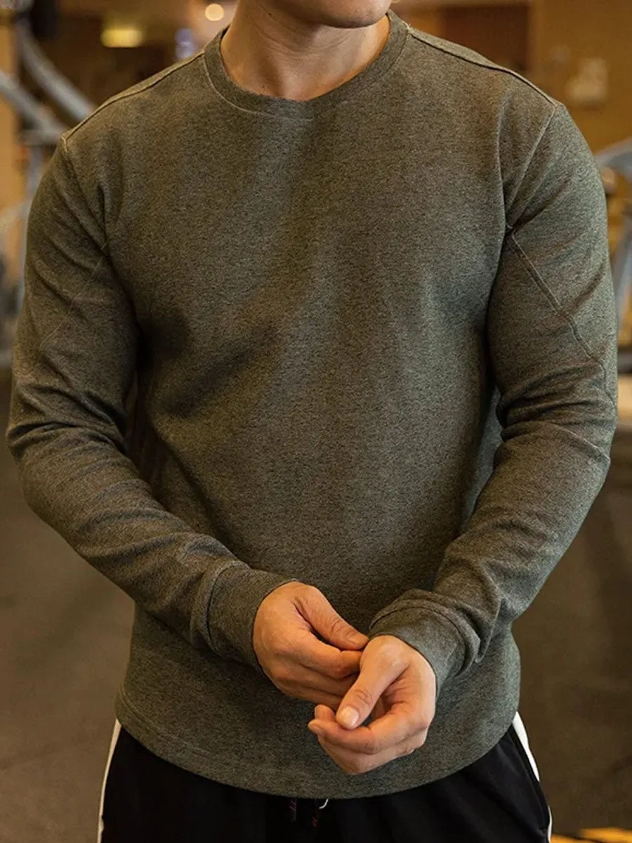 Men's Solid Color Round Neck Long Sleeve Versatile T-Shirt
