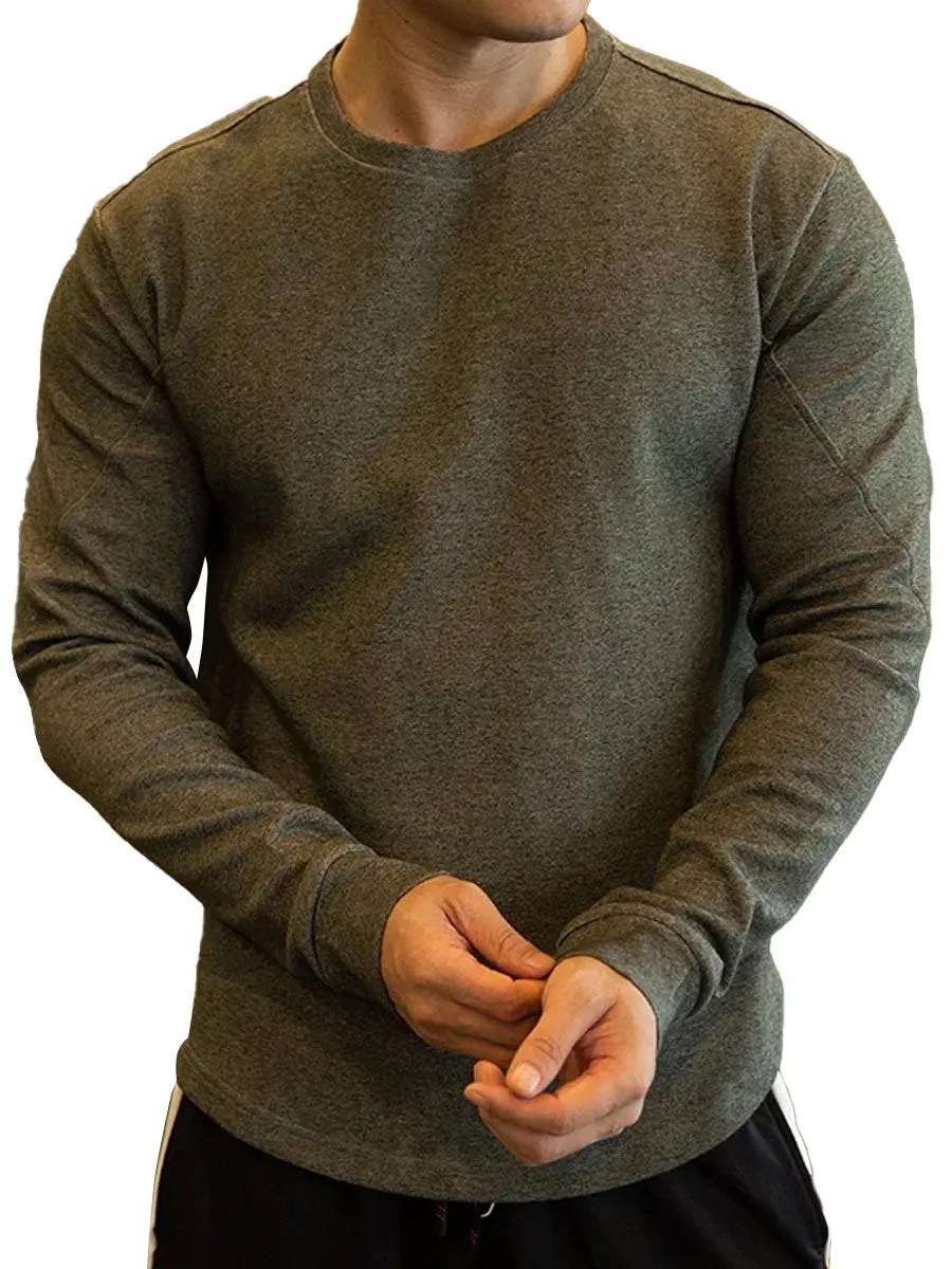 Men's Solid Color Round Neck Long Sleeve Versatile T-Shirt