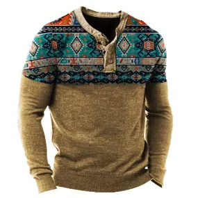 Men's Western Ethnic Pattern Henry Collar T-shirt