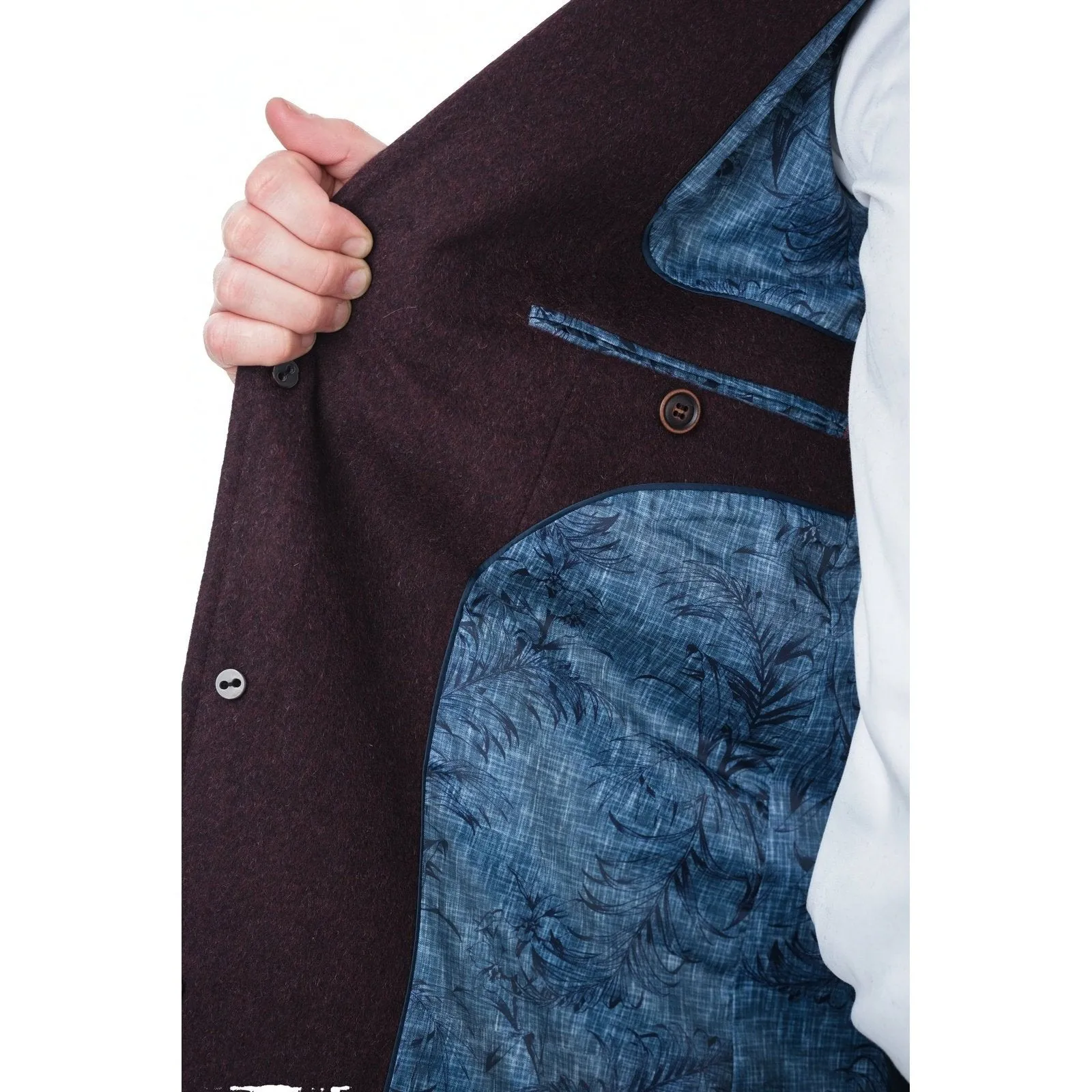 Men's Wool Cashmere Single Breasted Burgundy 3/4 Length Car Coat Top Coat