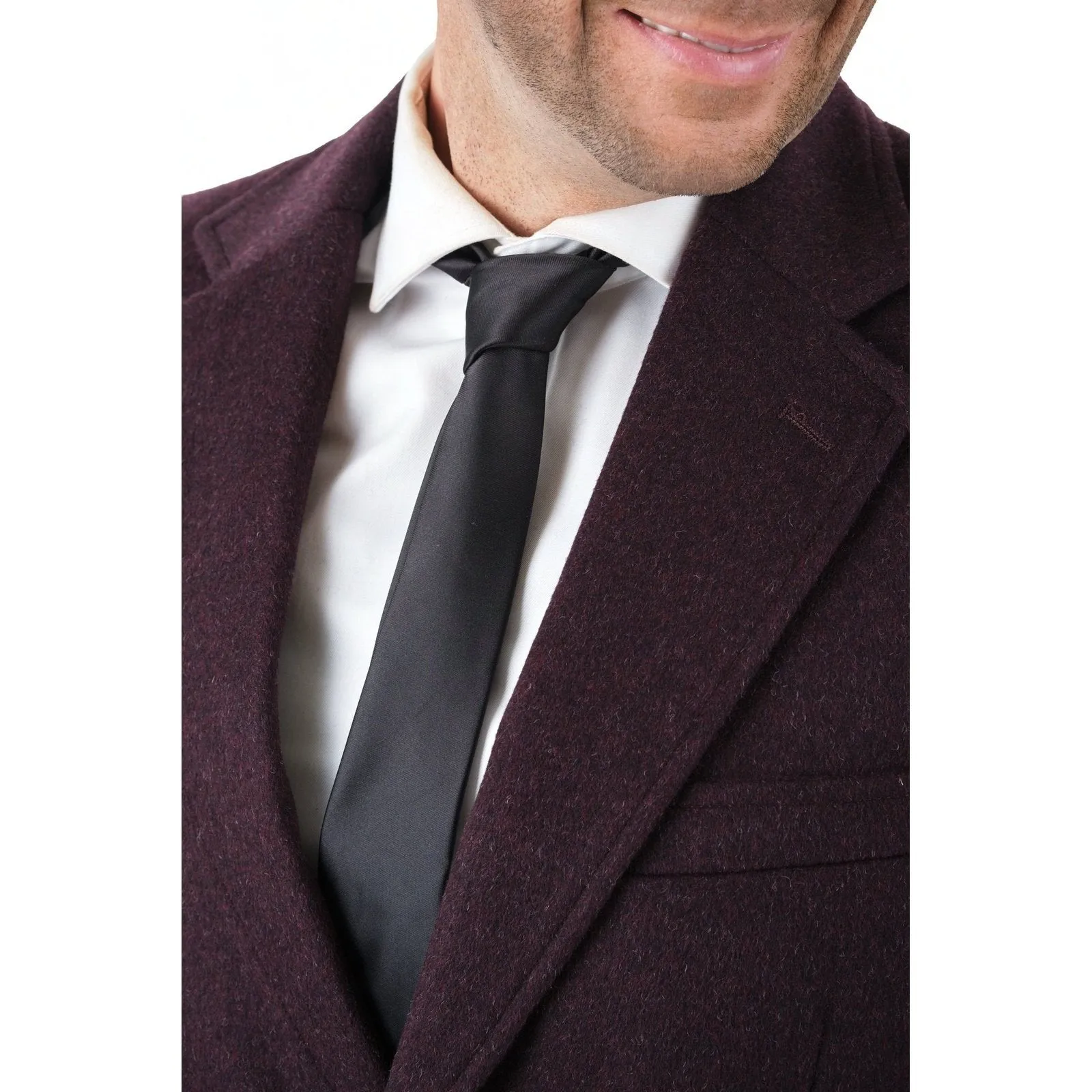 Men's Wool Cashmere Single Breasted Burgundy 3/4 Length Car Coat Top Coat