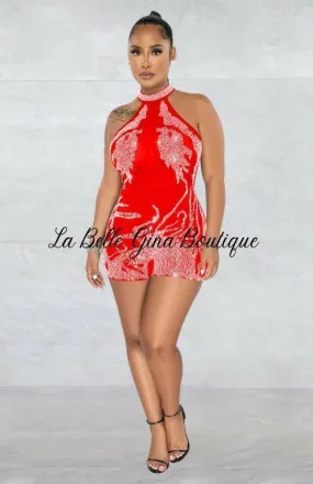 Mila Gauze Perspective Ironing Sleeveless Shorts Jumpsuit-Red-FINAL SALE