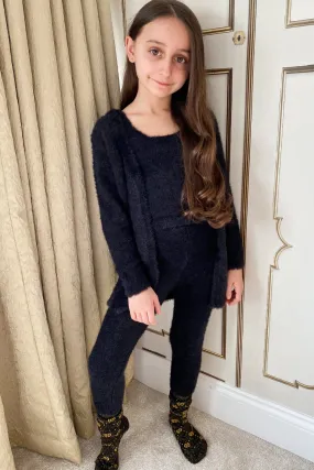 Mini Rochelle Black soft knit 3-piece loungewear set
