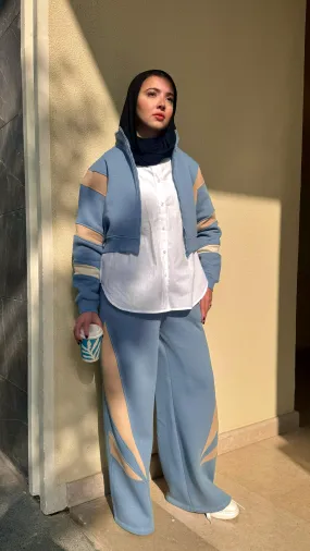MIXED WIDE LEG MILTON PANT-BABY BLUE