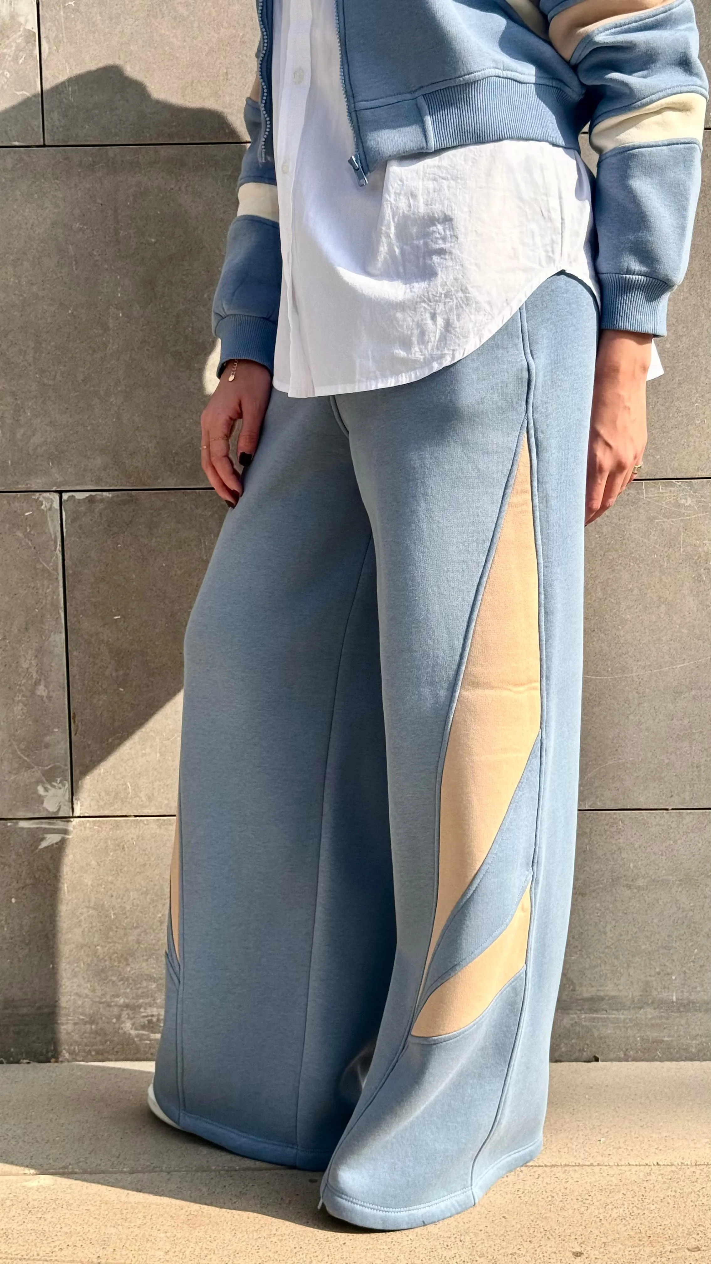 MIXED WIDE LEG MILTON PANT-BABY BLUE