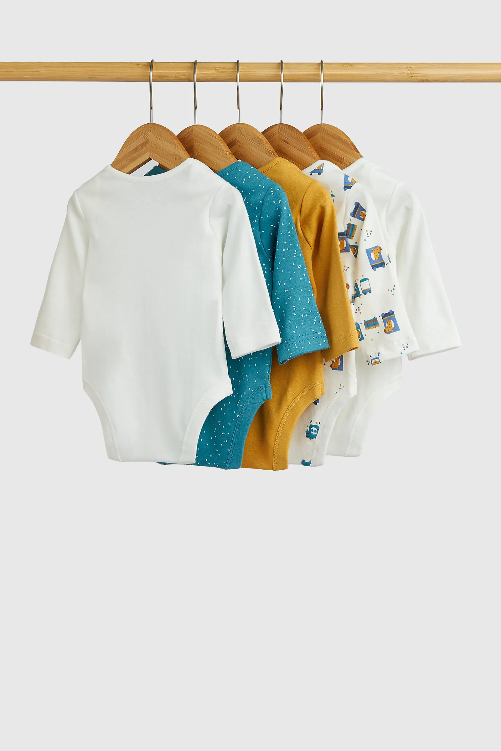 Mothercare Animal Transport Long-Sleeved Bodysuits - 5 Pack