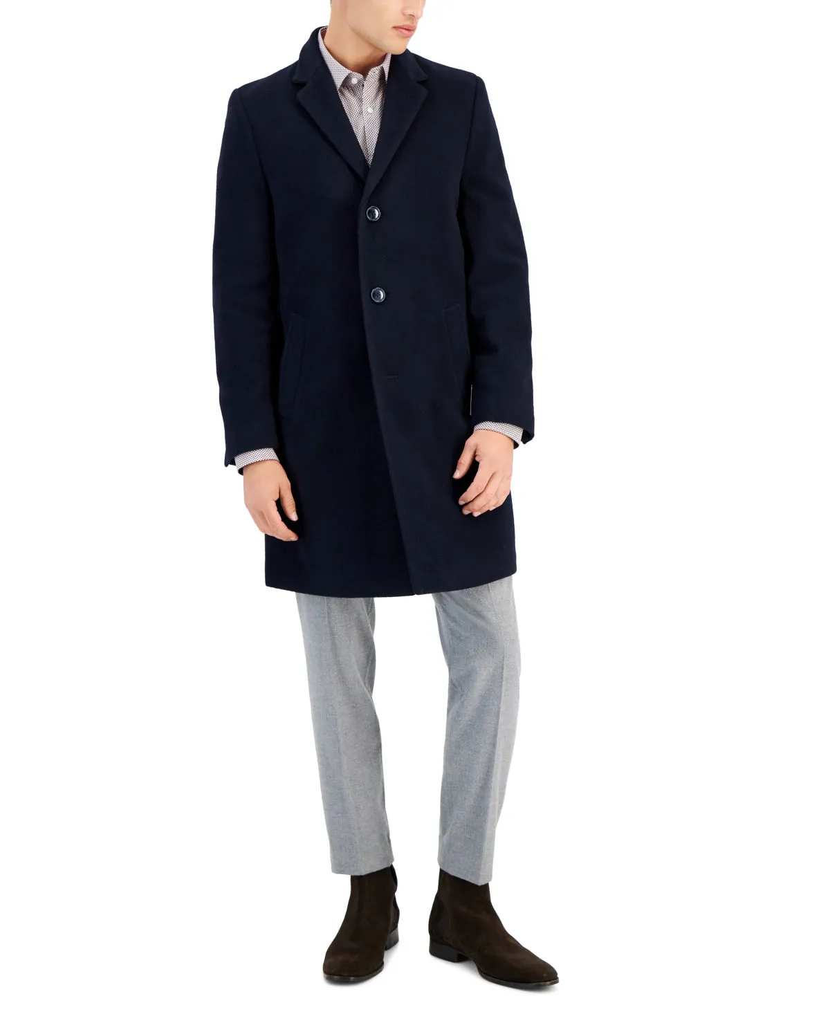 Nautica Mens Classic fit Overcoat Coat 40 R Blue Solid