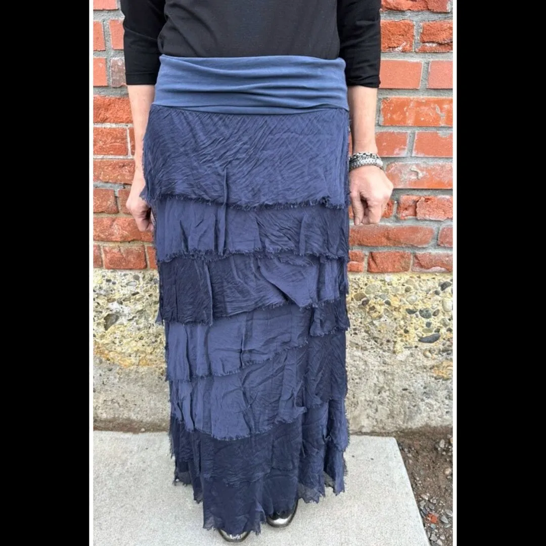 Navy Silk Tiered Skirt - KGG1-NV