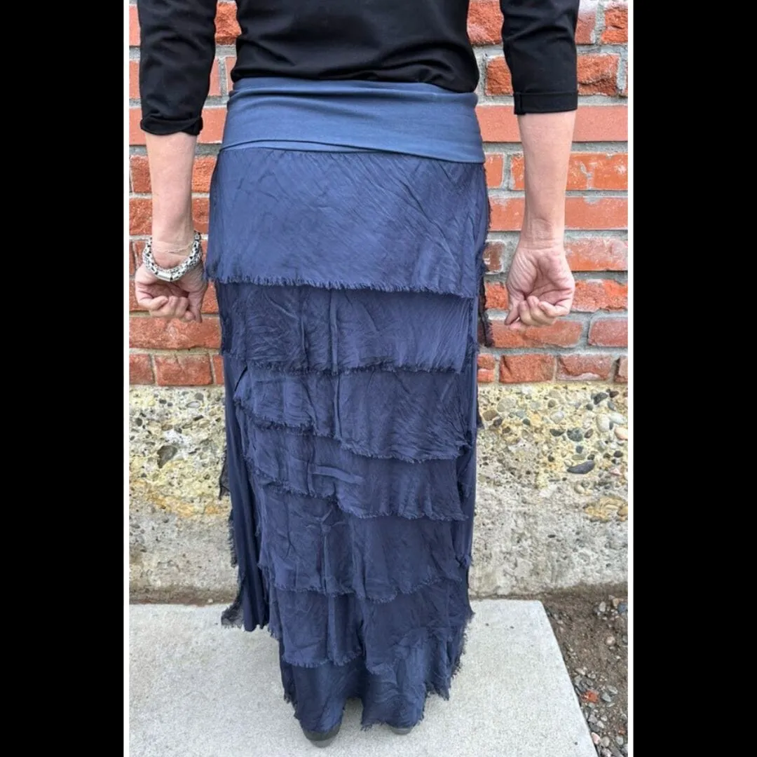 Navy Silk Tiered Skirt - KGG1-NV
