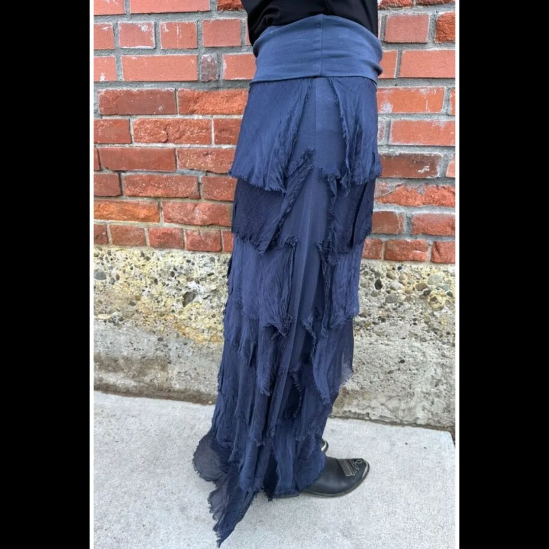 Navy Silk Tiered Skirt - KGG1-NV