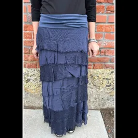 Navy Silk Tiered Skirt - KGG1-NV