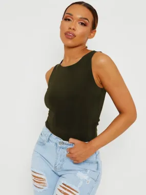 Nicolle Slinky Racer Back Sleeveless Bodysuit In Olive