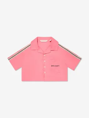Palm Angels Girls Track Cropped Shirt in Pink