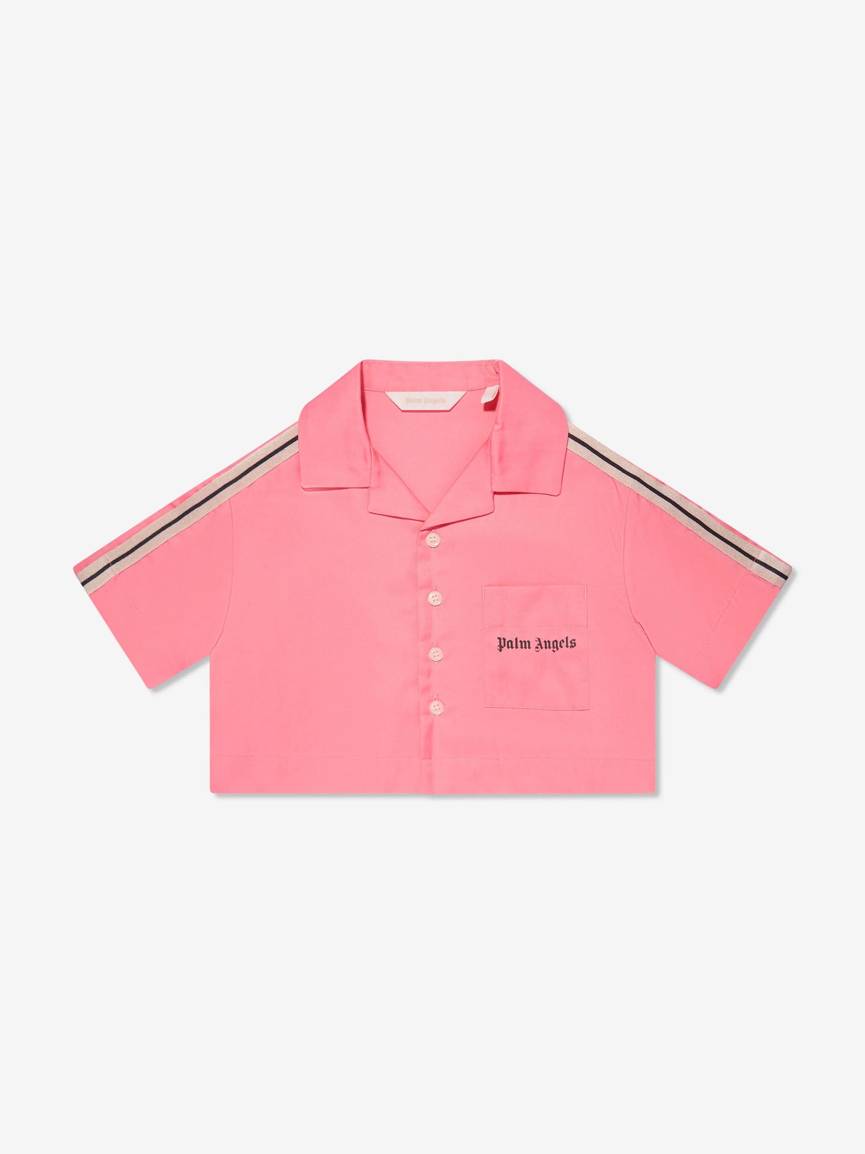Palm Angels Girls Track Cropped Shirt in Pink