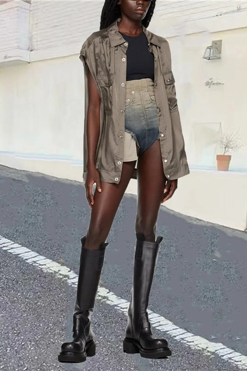 PC145 High Waist Denim Shorts